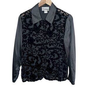 Diane Von Furstenberg XS Silk Burnout WhimsiGoth Black Button Up Blouse